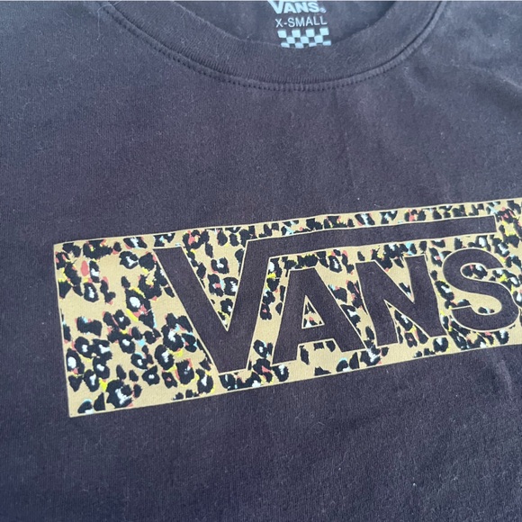 Vans Leopard Print Logo Black Cropped Long Sleeve Top Women’s X-Small - Picture 2 of 5